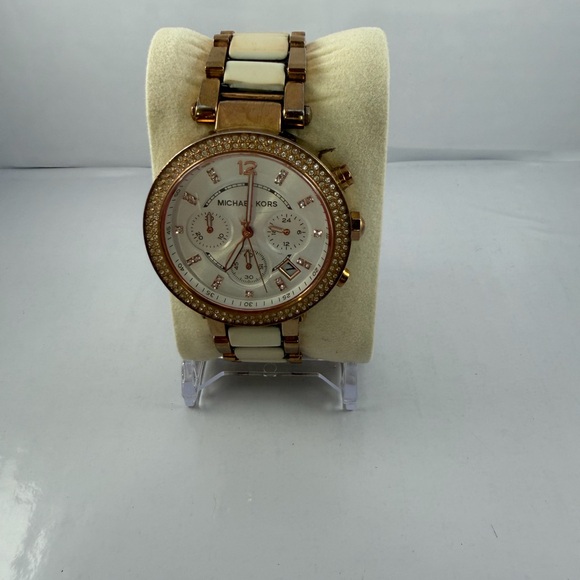Michael Kors Accessories - Michael Kors Rose Gold and Cream Crystal-Accent Chronograph Watch